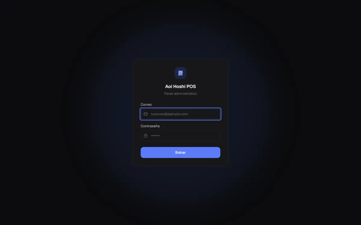 Pantalla de acceso del panel administrativo de Aoi Hoshi
